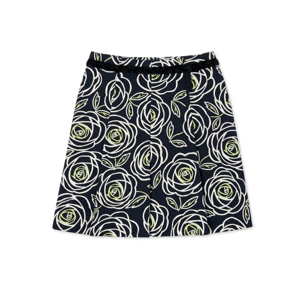 JESSICA - Floral Black and White - with green accent - Skirt Size 14